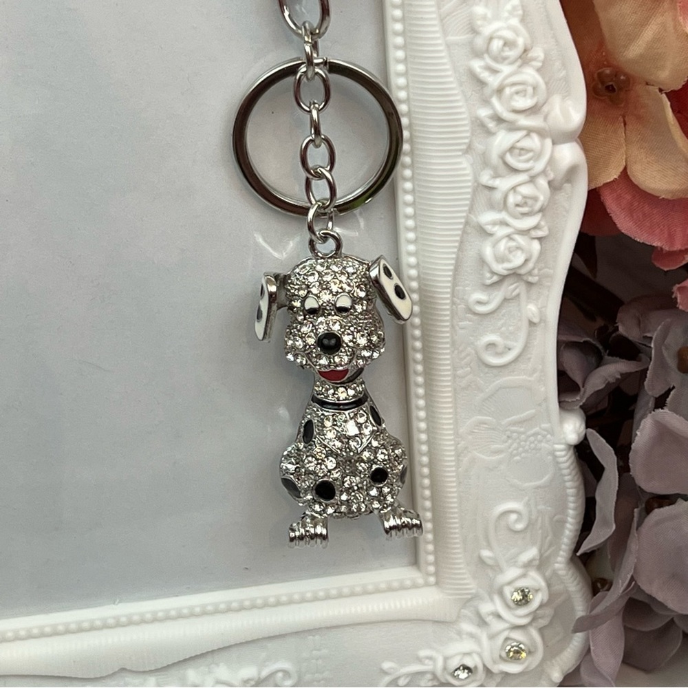 Cute Crystal Dalmatian Puppy Dog Keychain Charm - Picture 6 of 14